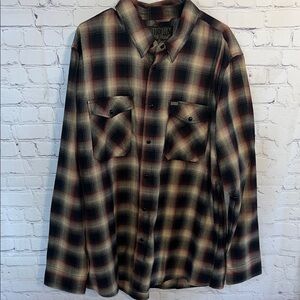 2X DIXXON MORENO maroon, tan & black Plaid Button-Up Shirt. Exc condition